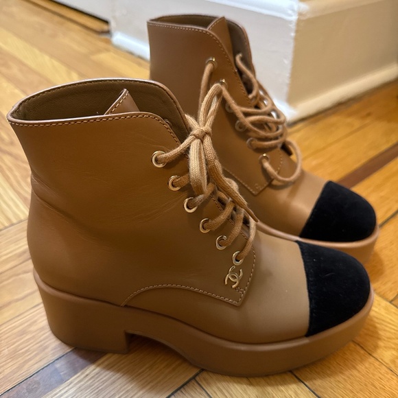 CHANEL Tan and Black Ankle Boots - Picture 1 of 10
